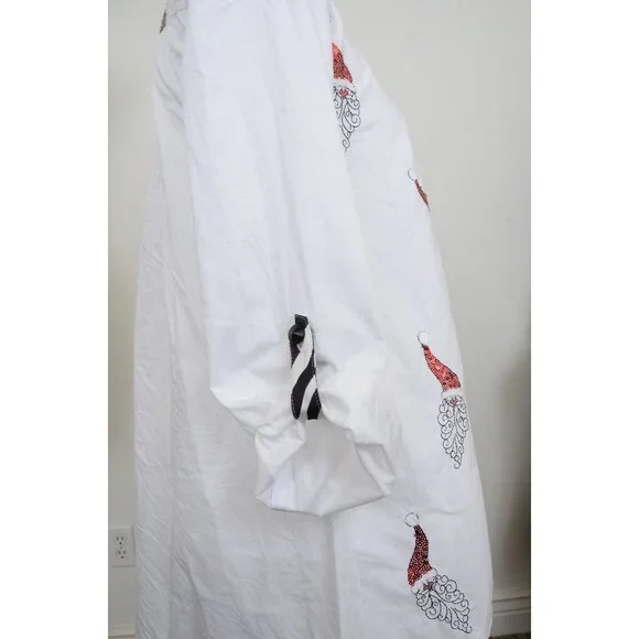 Jack B Quick Button-Down Shirt Red Sequin Santa Striped Collar Accent Women SM - Picture 8 of 14